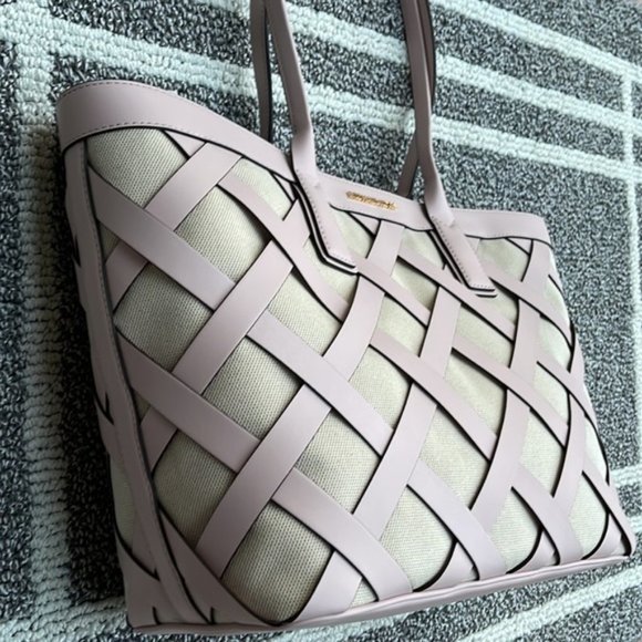 Michael Kors Sienna Large Tote Shoulder Bag Powder Blush Leather Canvas - Picture 3 of 16